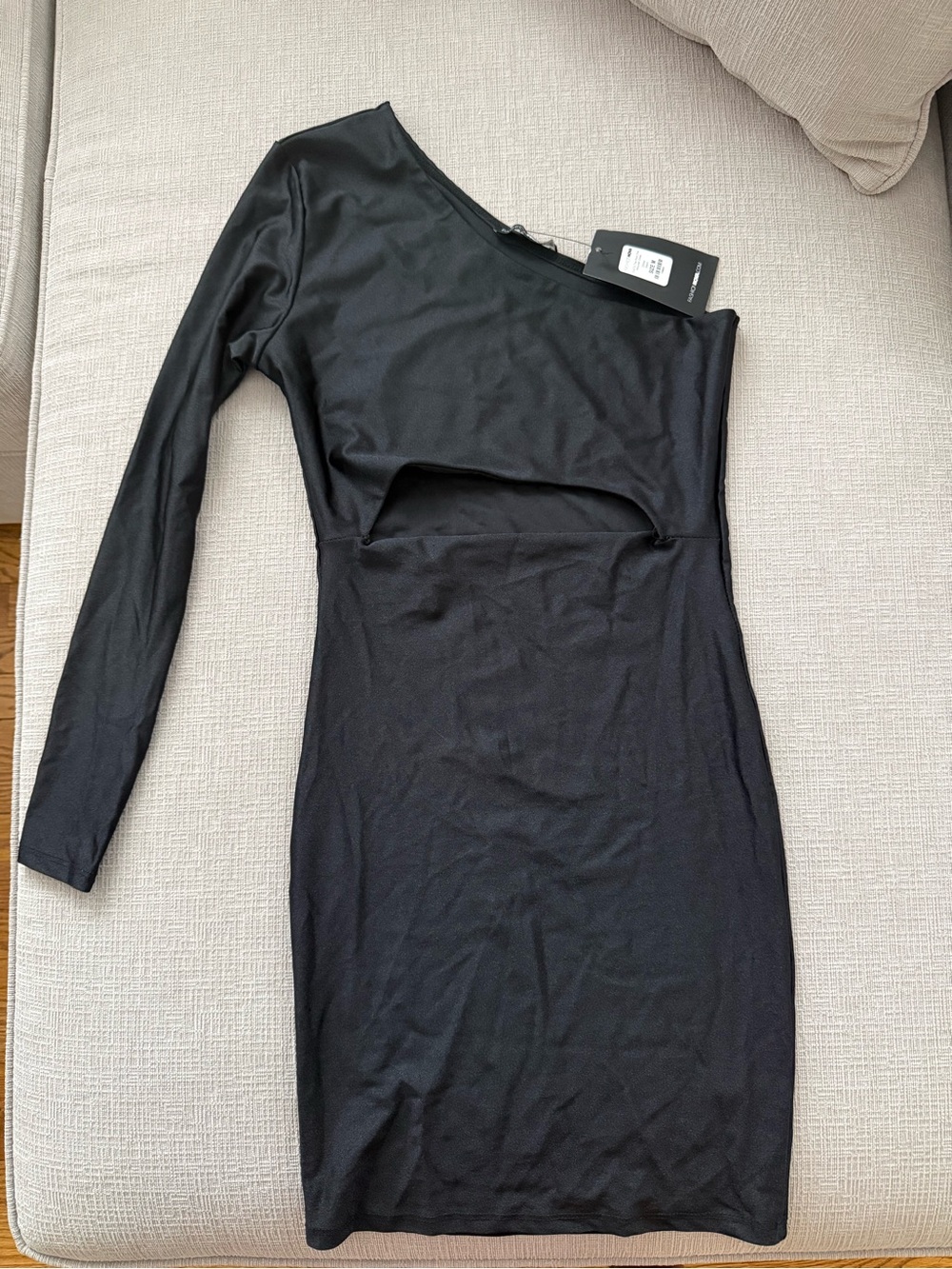 Fashion Nova Black One-Shoulder (R) Cutout Bodycon Dress